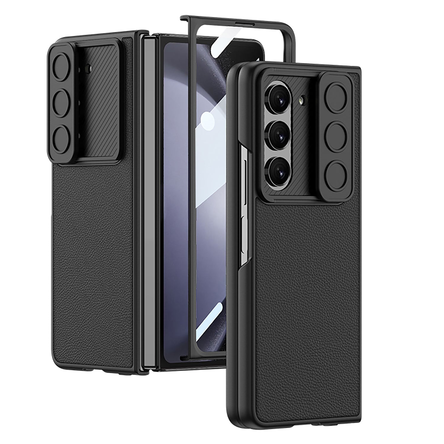 Leather All-inclusive Lens Slide Protector Phone Case With Back Screen Protector For Samsung Galaxy Z Fold 5/4/3 5G - Mycasety Mycasety