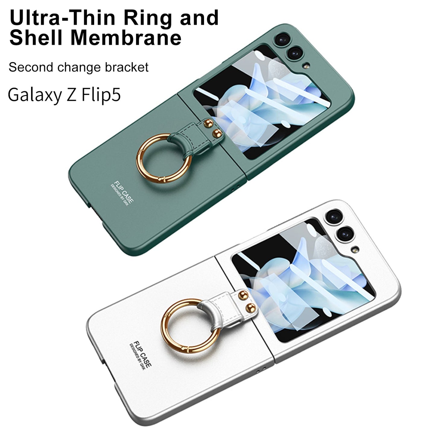 Premium Matte Ring Holder Phone Case With Back Screen Protector For Samsung Galaxy Z Flip5 Flip4 Flip3