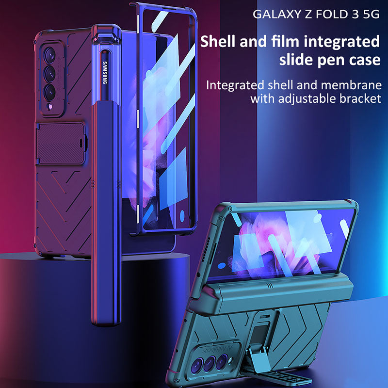 Magnetic Armor All-included Slide Pen Case With Back Screen Glass Hinge Holder Phone Cover For Samsung Galaxy Z Fold 3 5G - GiftJupiter