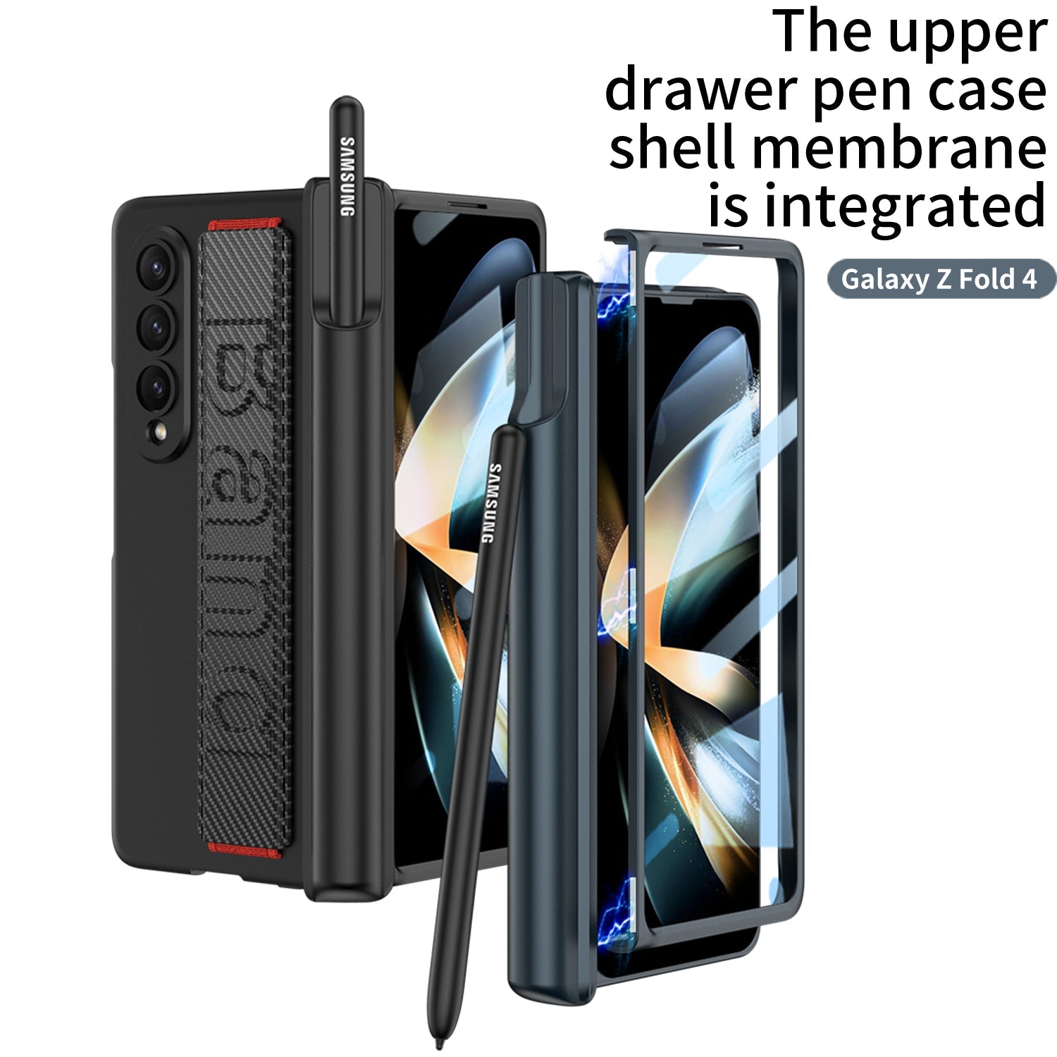 Magnetic Hinge S Pen Slot Luxury Wristband Holder Phone Case For Samsung Galaxy Z Fold4 Fold3 5G Case With Back Screen Glass Protector - GiftJupiter