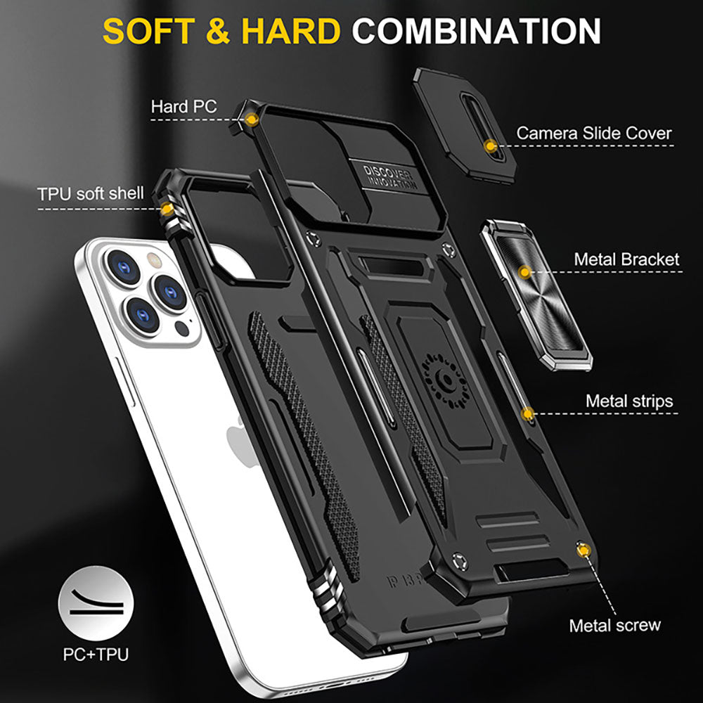 Armored Rotating Ring Push Window Lens Protection Drop-proof Phone Case For iPhone