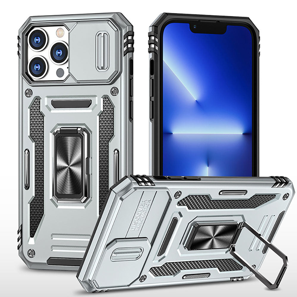 Armored Rotating Ring Push Window Lens Protection Drop-proof Phone Case For iPhone