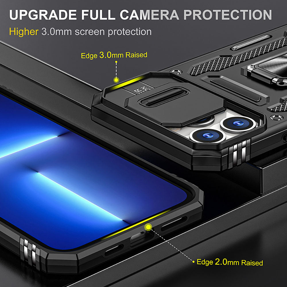 Armored Rotating Ring Push Window Lens Protection Drop-proof Phone Case For iPhone