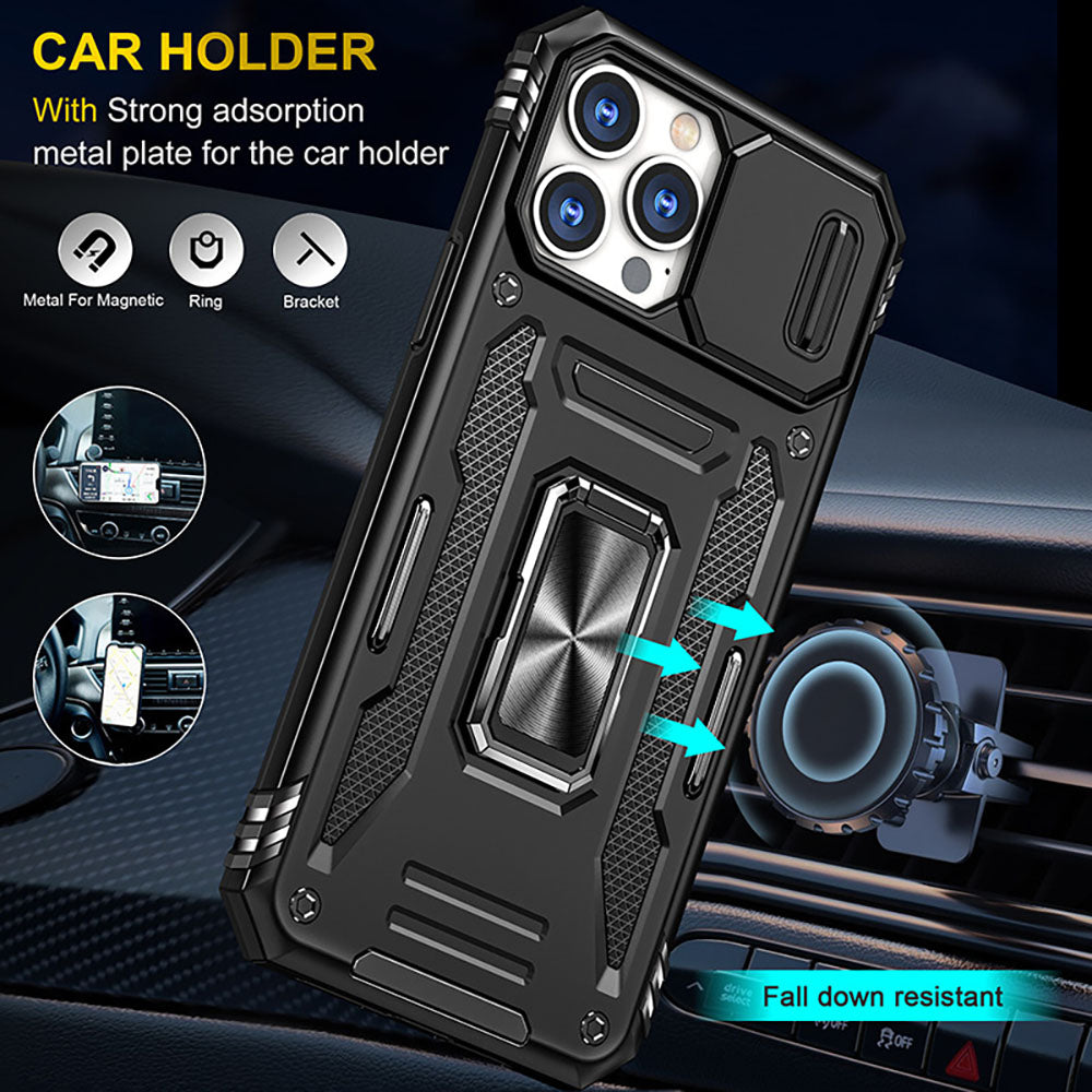 Armored Rotating Ring Push Window Lens Protection Drop-proof Phone Case For iPhone
