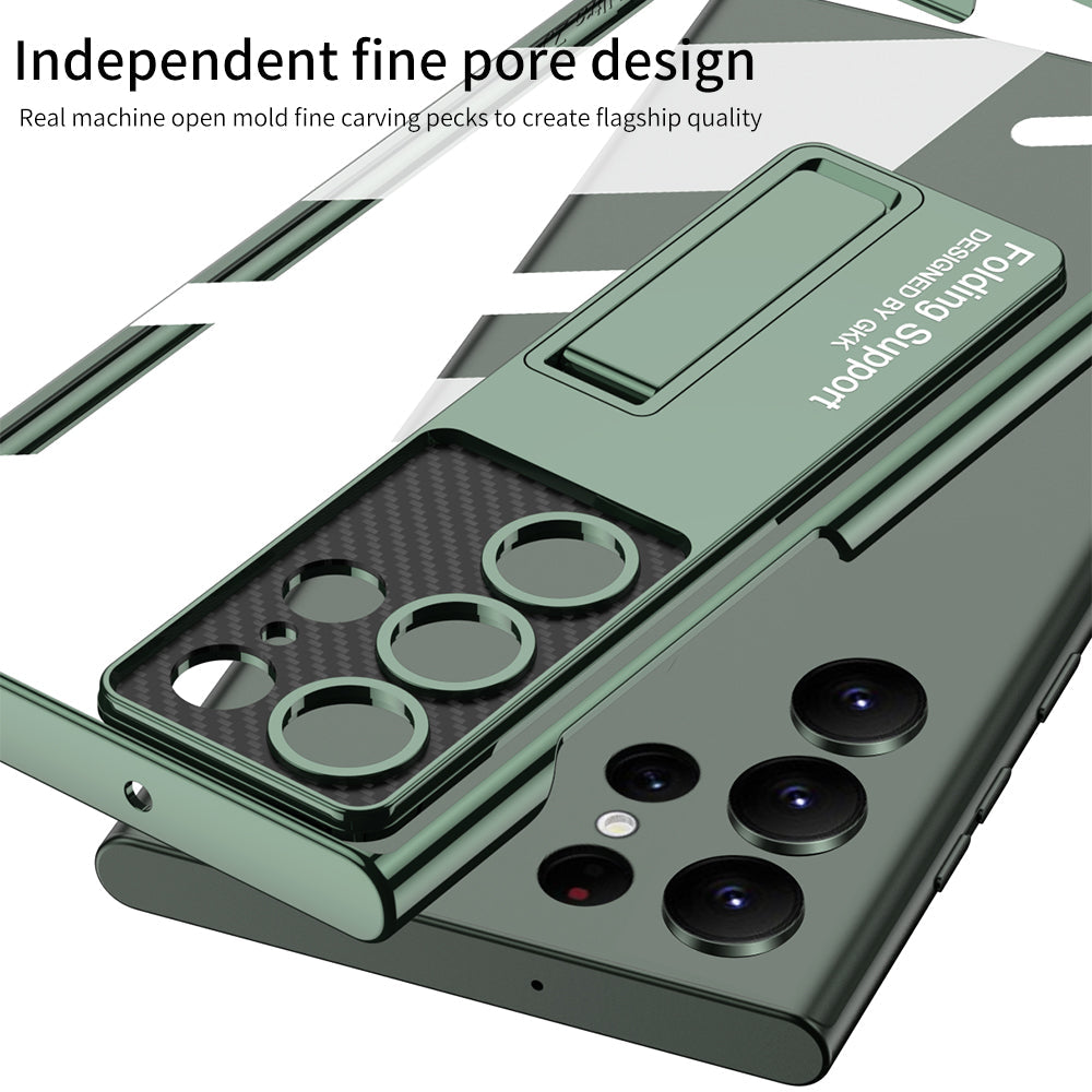 Electroplated Clear Phone Case With Invisible Bracket For Samsung Galaxy S23 S22 Ultra Plus - mycasety2023