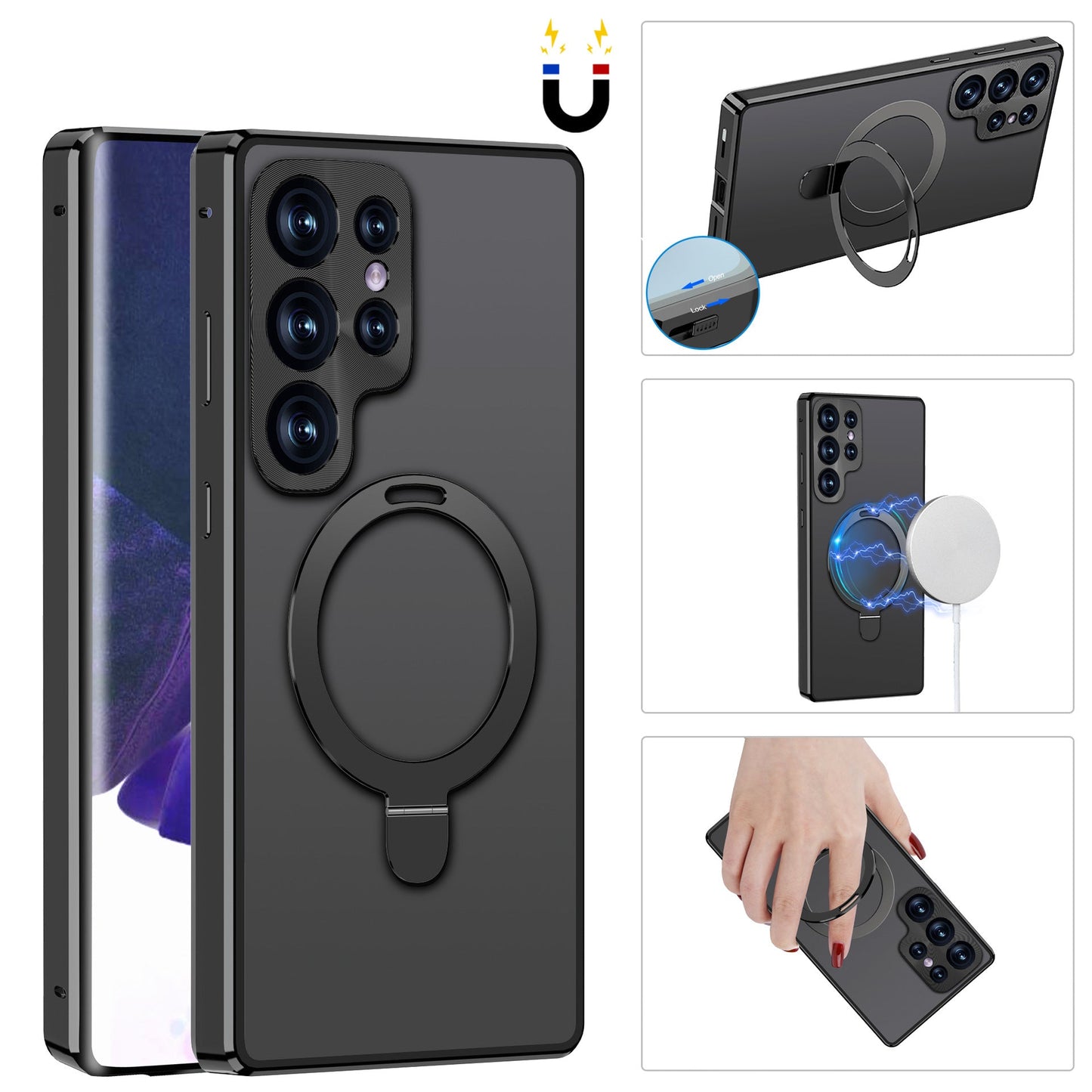 Magnetic Double-Sided Protection Metal Frame Phone Case With Invisible MagSafe Bracket For Samsung/iPhone