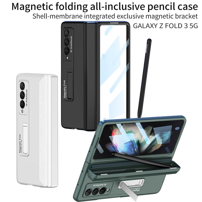 Magnetic Frame Stand All-included Screen Glass Film Case With Hidden S Pen Slot For Samsung Galaxy Z Fold3 Fold4 5G - GiftJupiter