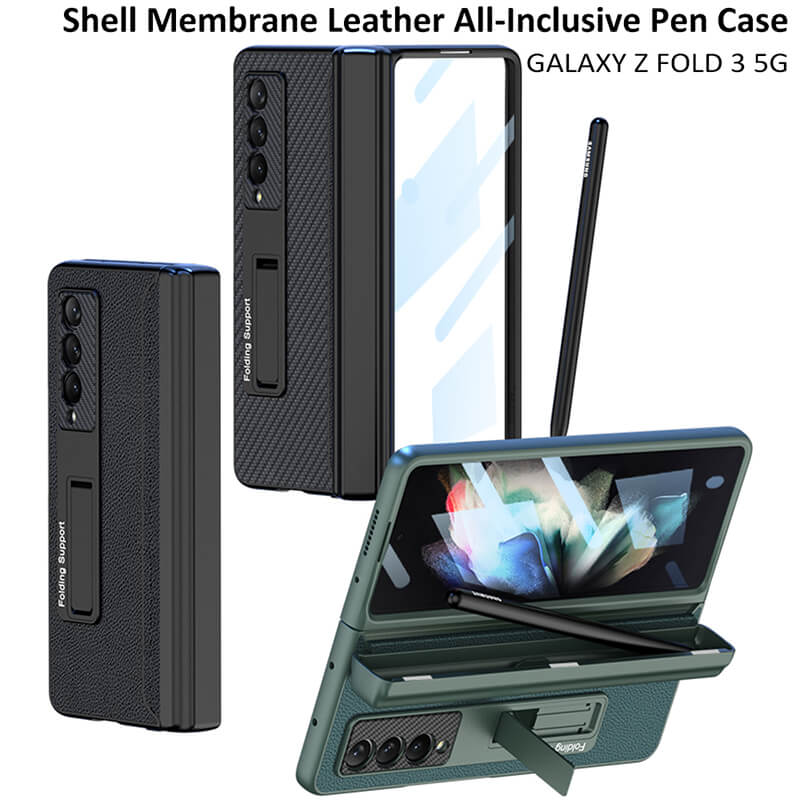 Magnetic Leather Frame Stand All-included Screen Glass Film Case With Hidden S Pen Slot For Samsung Galaxy Z Fold4 Fold3 5G - GiftJupiter