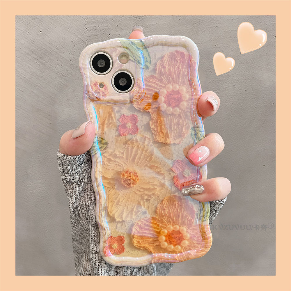 Luxury Pearl Oil Painting Flower iPhone Case