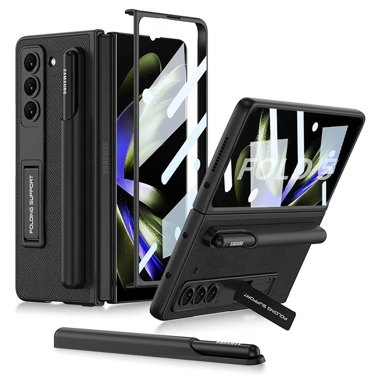 Samsung Galaxy Z Fold5 Full Inclusive Case with Pen Holder and Stand - mycasety2023 Mycasety