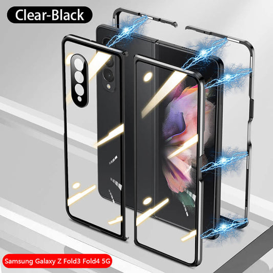 Samsung Galaxy Z Fold3 Fold4 Fold5 Magnetic Double-Sided Protection Tempered Glass Aluminum Frame Phone Case