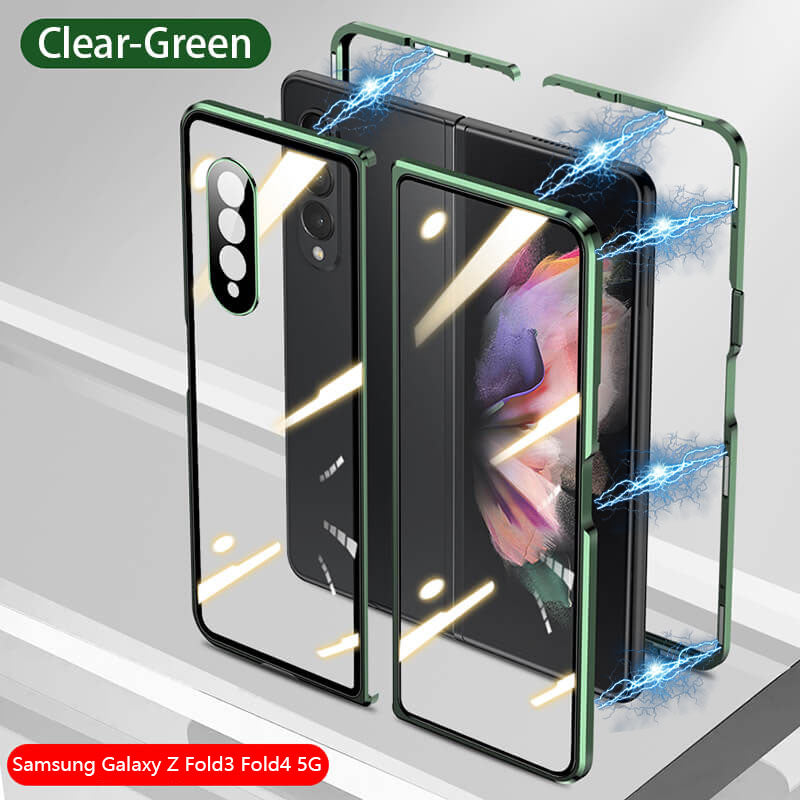 Samsung Galaxy Z Fold3 Fold4 Fold5 Magnetic Double-Sided Protection Tempered Glass Aluminum Frame Phone Case