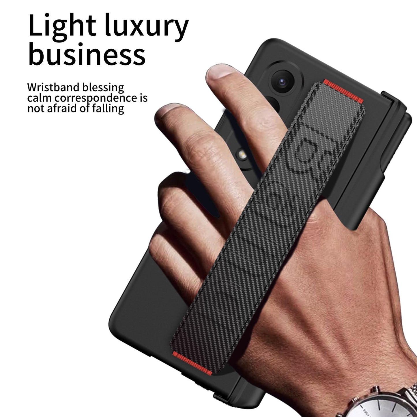 Magnetic Hinge S Pen Slot Luxury Wristband Holder Phone Case For Samsung Galaxy Z Fold4 Fold3 5G Case With Back Screen Glass Protector - GiftJupiter