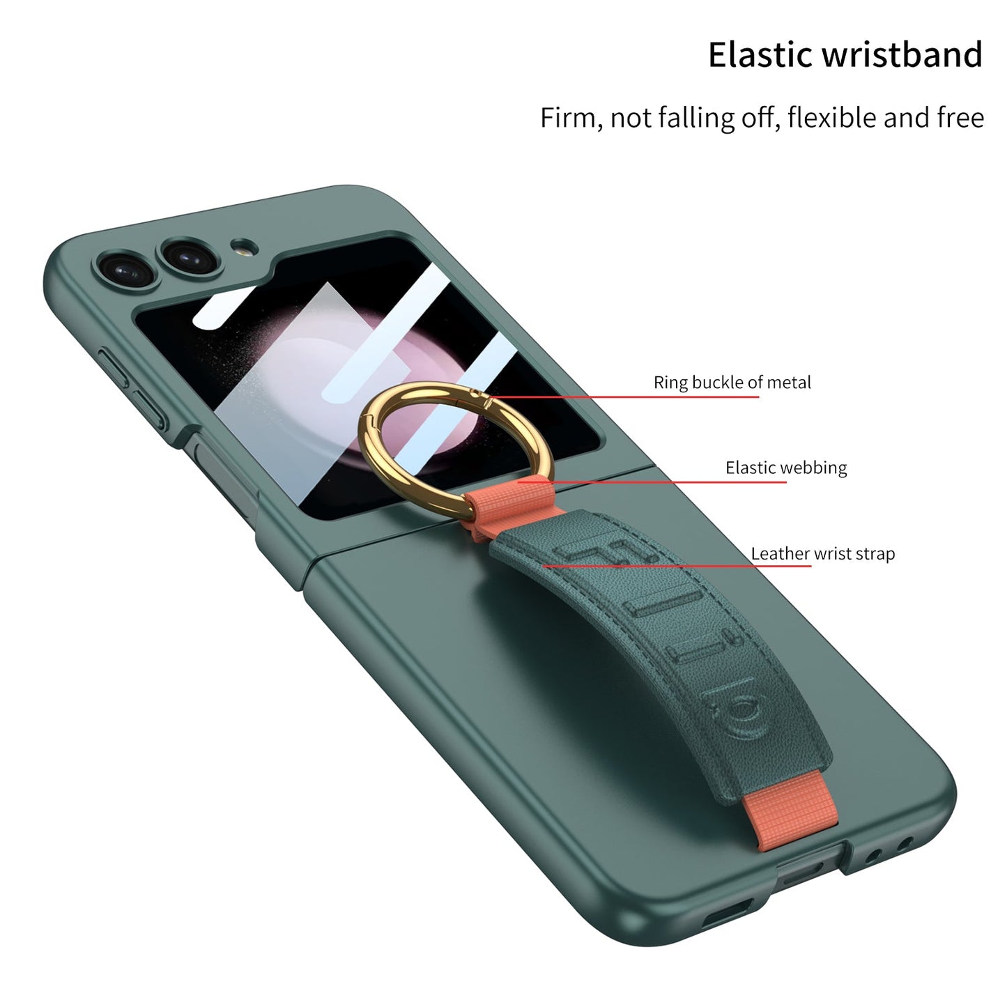 Premium Wristband Ring Holder Phone Case With Back Screen Protector For Samsung Galaxy Z Flip5 Flip4 Flip3
