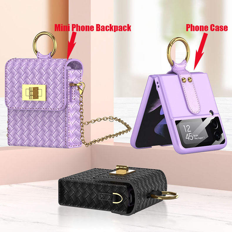 Luxury Leather Mini Phone Bag with Gold Chain For Samsung Galaxy Z Flip4 Flip3 5G - GiftJupiter