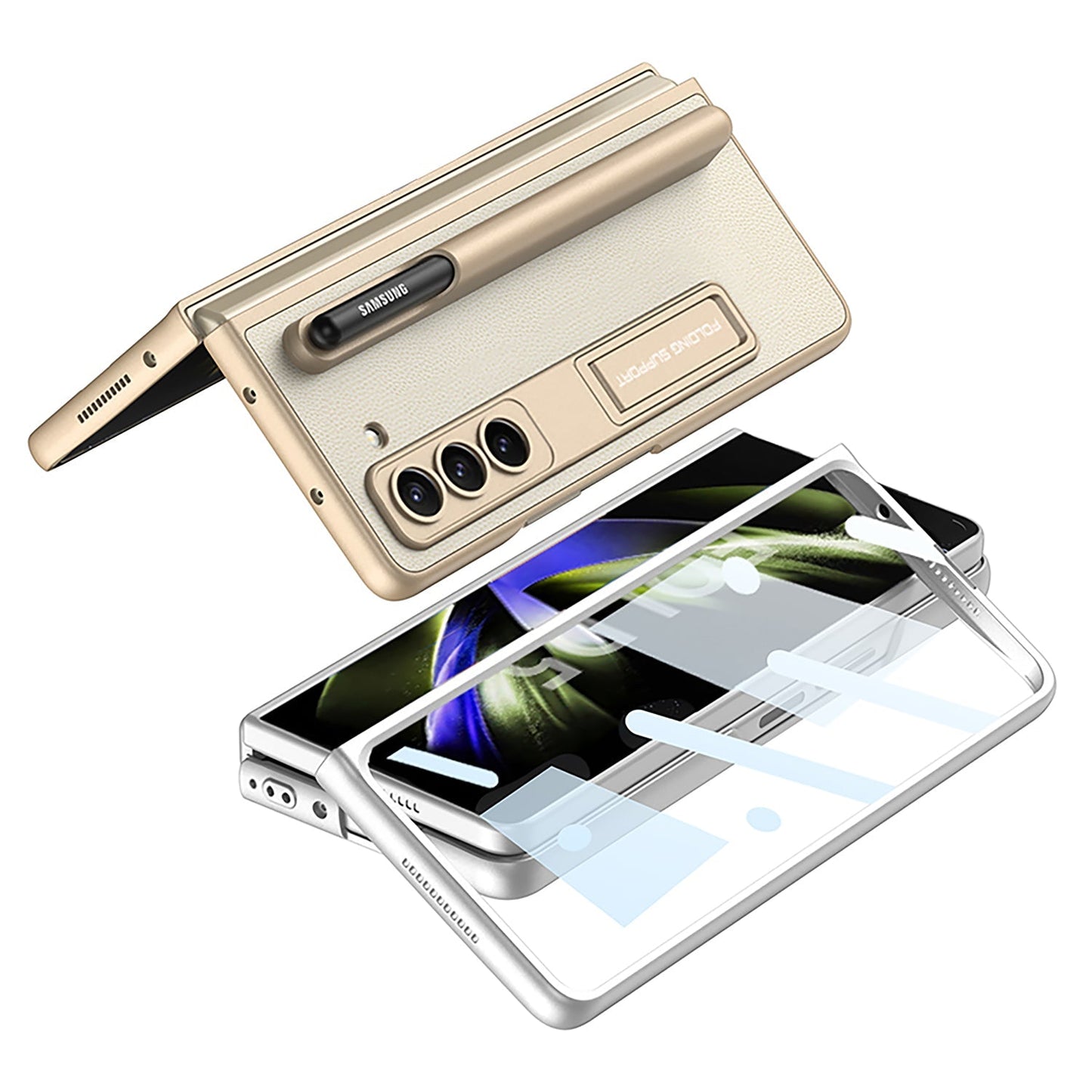 Samsung Galaxy Z Fold 5 Case with Front Screen Tempered Glass Protector & Pen Slot & Stylus - mycasety2023 Mycasety