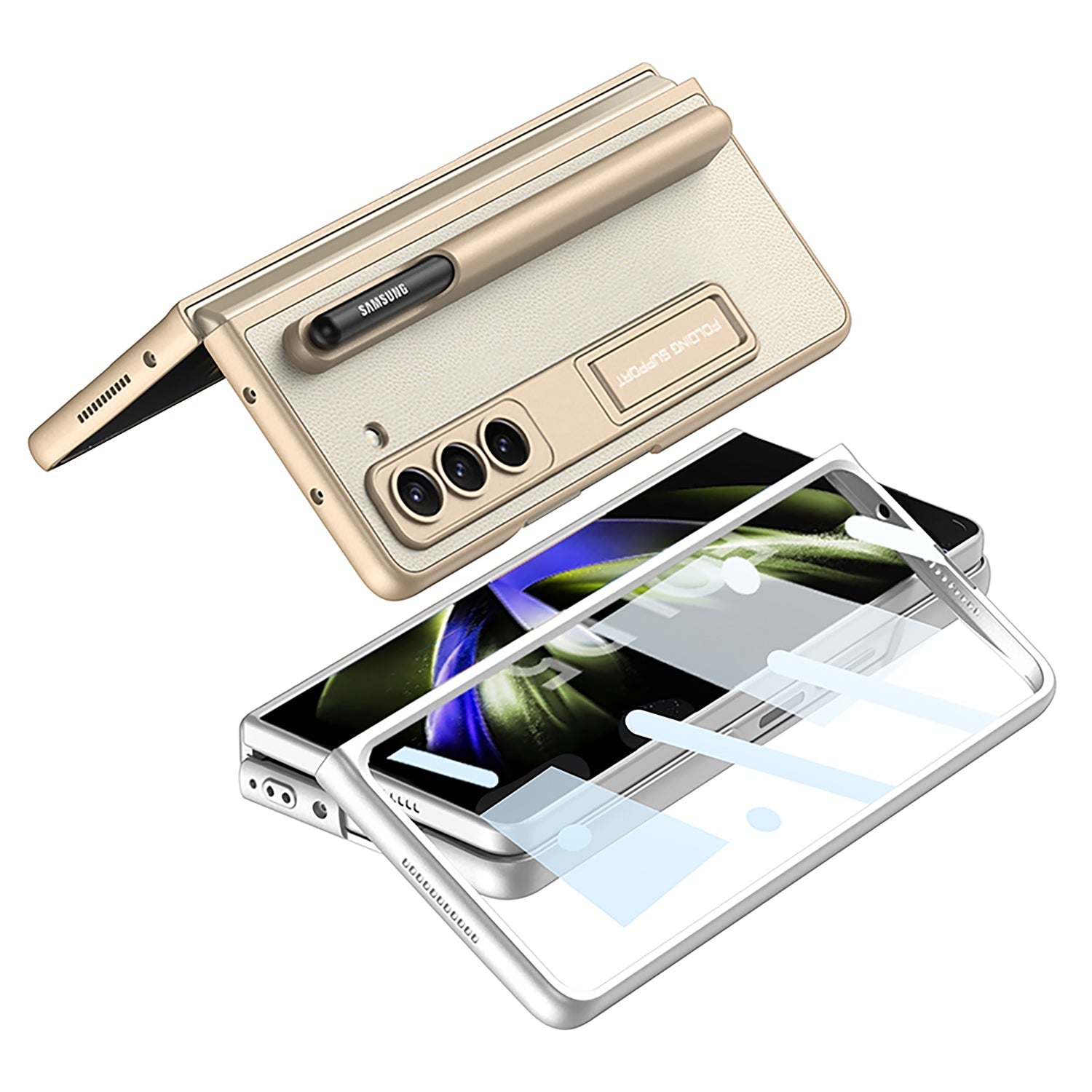 Samsung Galaxy Z Fold 5 Case with Front Screen Tempered Glass Protector & Pen Slot & Stylus - mycasety2023 Mycasety