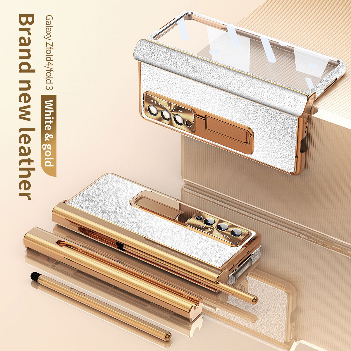 Aluminum Alloy Frame Magnetic Bracket All-Inclusive Electroplating Leather Cover For Samsung Galaxy Z Fold3 Fold4 Fold5 5G