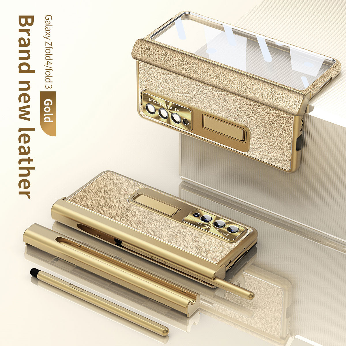 Aluminum Alloy Frame Magnetic Bracket All-Inclusive Electroplating Leather Cover For Samsung Galaxy Z Fold3 Fold4 Fold5 5G