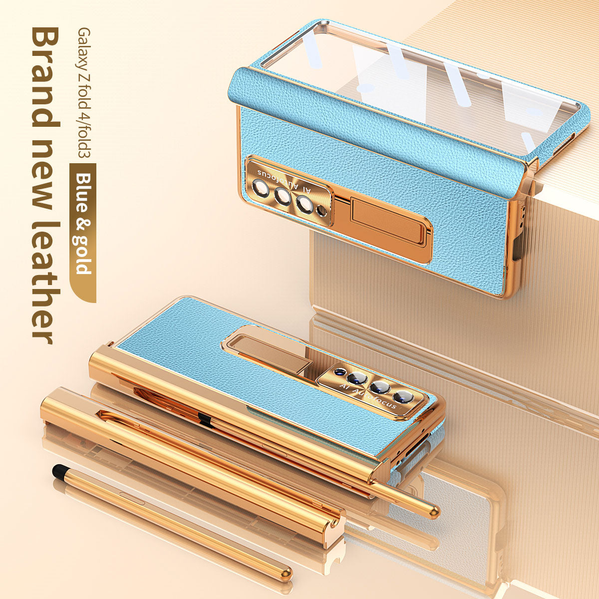 Aluminum Alloy Frame Magnetic Bracket All-Inclusive Electroplating Leather Cover For Samsung Galaxy Z Fold3 Fold4 Fold5 5G