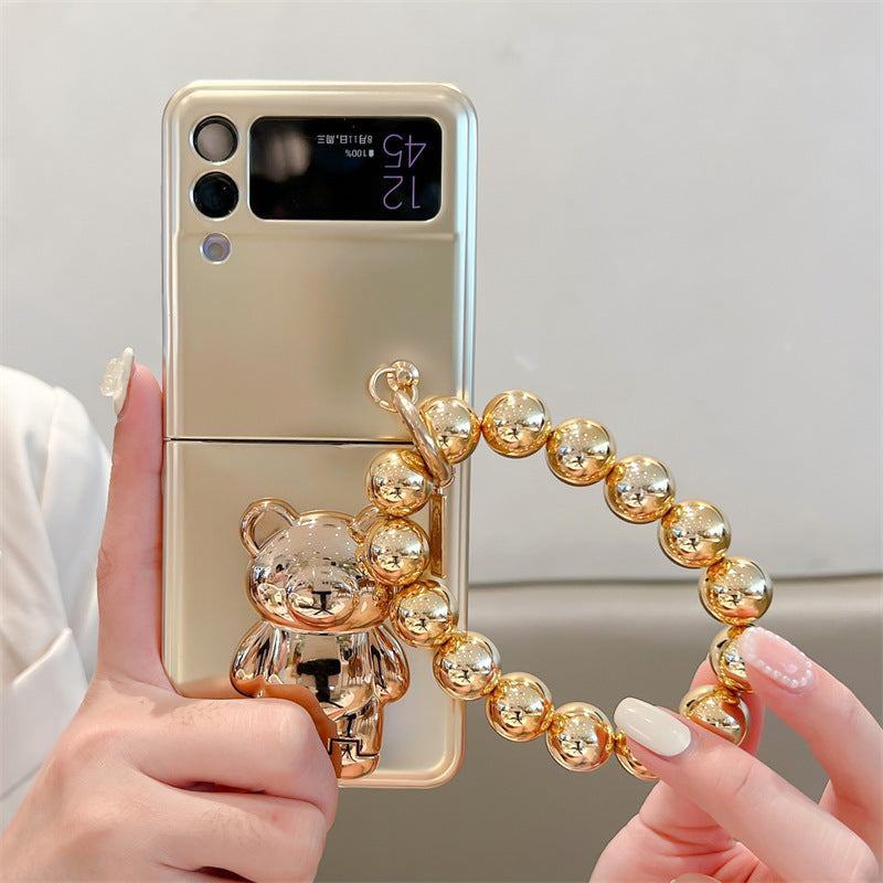 Solid Color Electroplated Bear Stand For Samsung Galaxy Z Flip3/4 Case