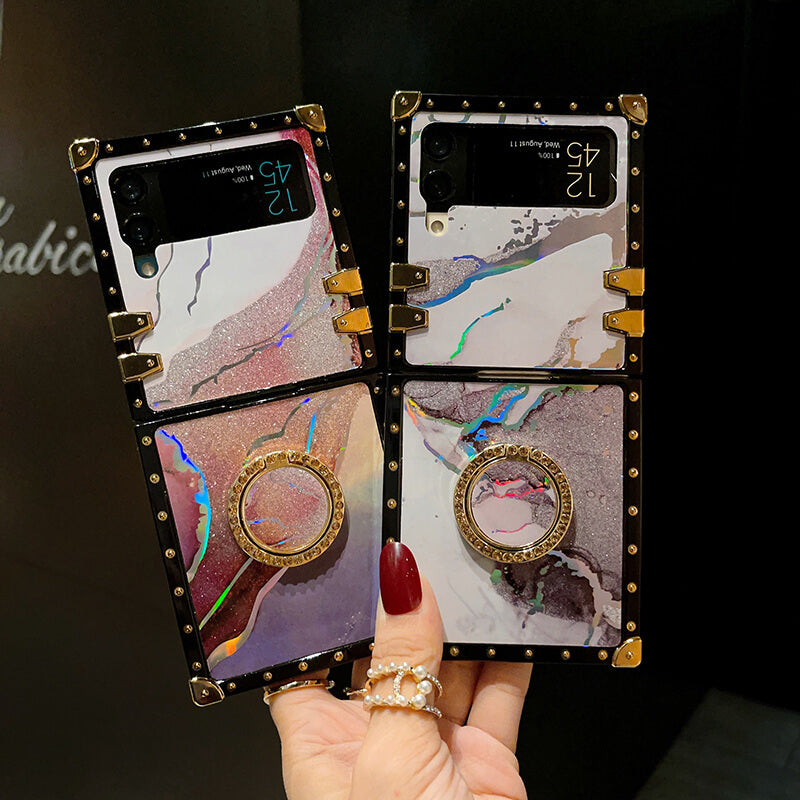 Marble Colorful Ring Phone Case for Samsung Galaxy Z Flip4 Flip3 - GiftJupiter