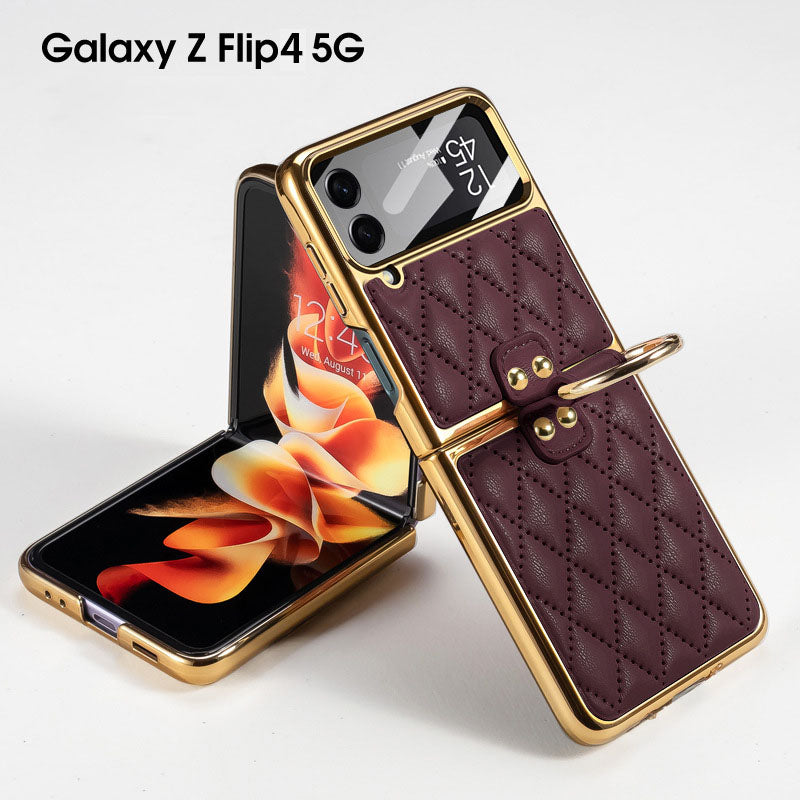 Luxury Leather Electroplating Diamond Protective Cover For Samsung Galaxy Z Flip5 Flip4 Flip3