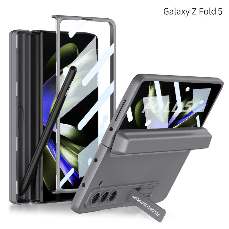 Magnetic Full Coverage Samsung Galaxy Z Fold 5 Case with Front Tempered Glass Protector and Hidden Pen Holder - mycasety2023 Mycasety