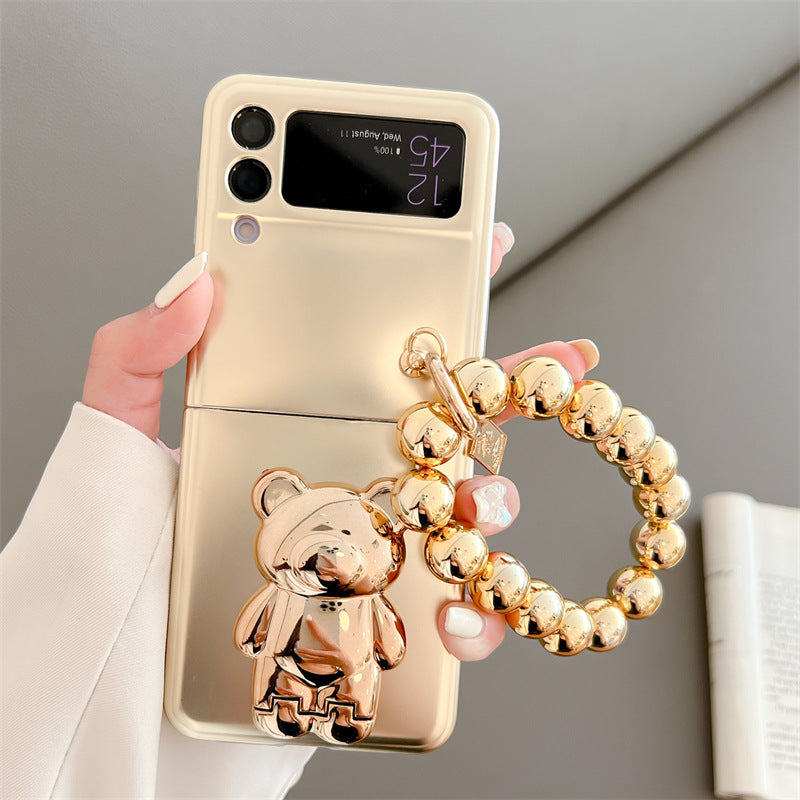 Solid Color Electroplated Bear Stand For Samsung Galaxy Z Flip3/4 Case
