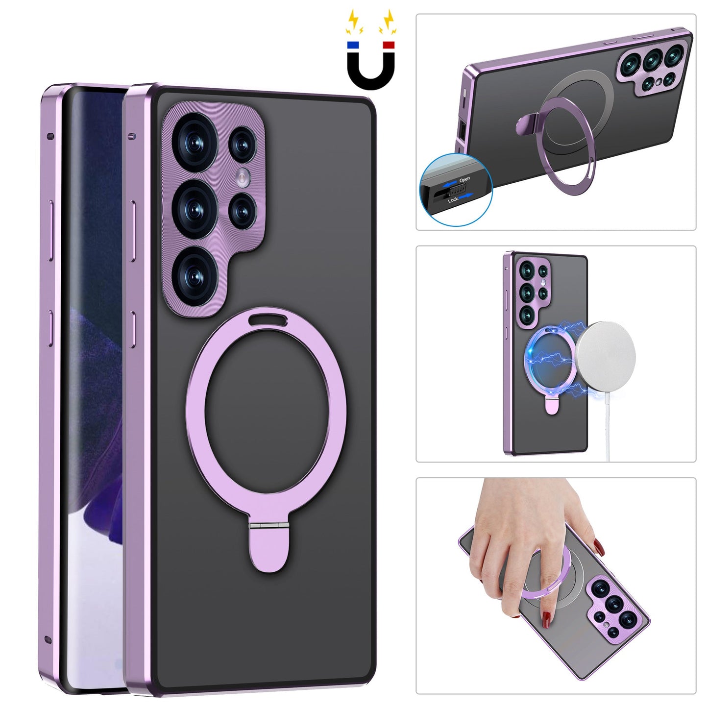 Magnetic Double-Sided Protection Metal Frame Phone Case With Invisible MagSafe Bracket For Samsung/iPhone