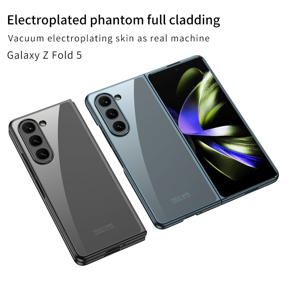 Electroplated Phantom Galaxy Z Fold 5 Case with Front Screen Tempered Glass Protector & Ring - mycasety2023 Mycasety