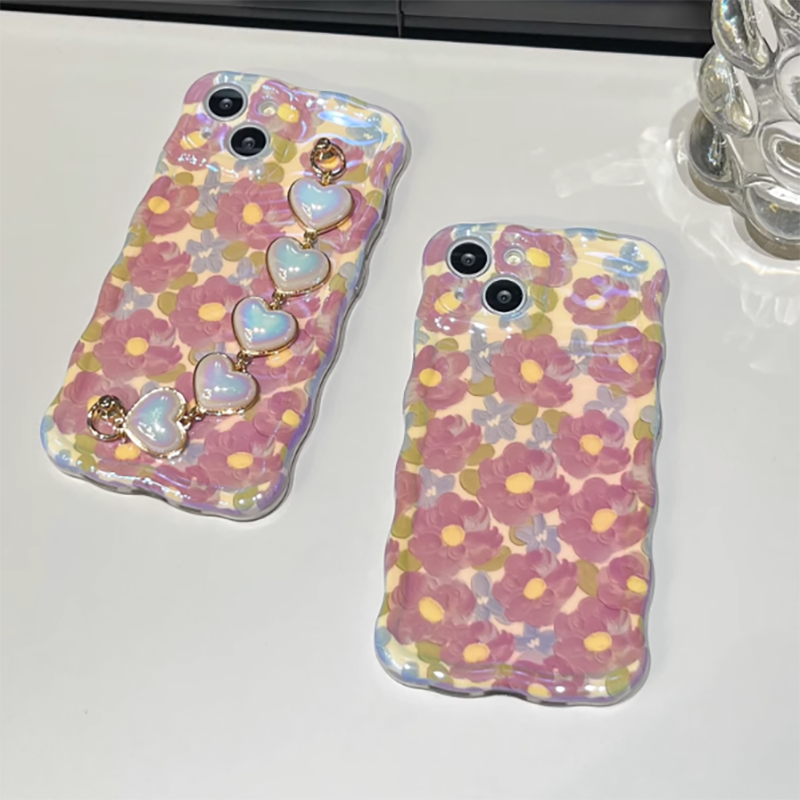 Purple Oil Painting Flower Wristband Chain iPhone Case