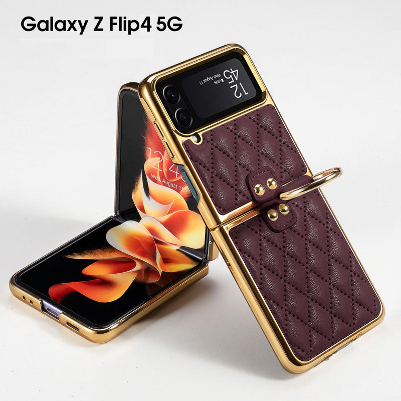 Luxury Leather Electroplating Diamond Protective Cover For Samsung Galaxy Z Flip 4 5G - GiftJupiter