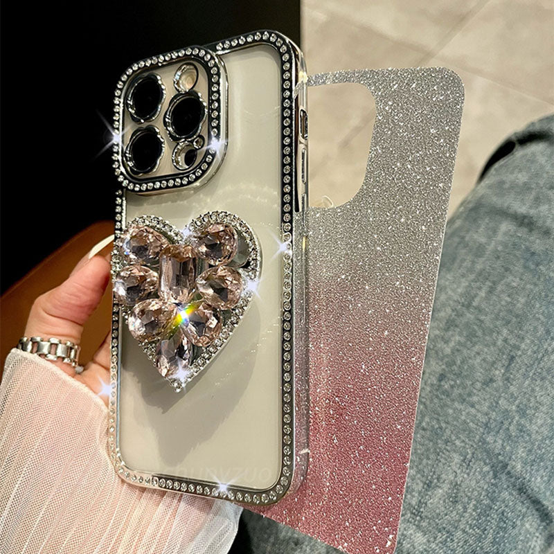 Light Luxury Electroplating Rhinestone Love Bracket iPhone Case