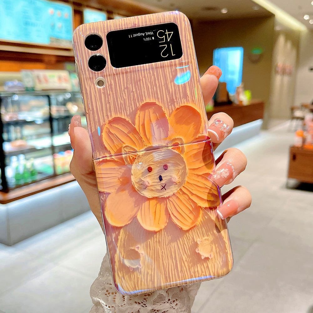 Blu-ray Oil Painting Flower For Samsung Galaxy Z Flip3/4 Case