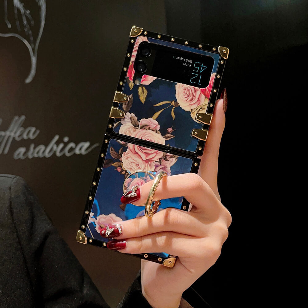 Stylish French Style Flower Ring Phone Case for Samsung Galaxy Z Flip4 Flip3 - GiftJupiter