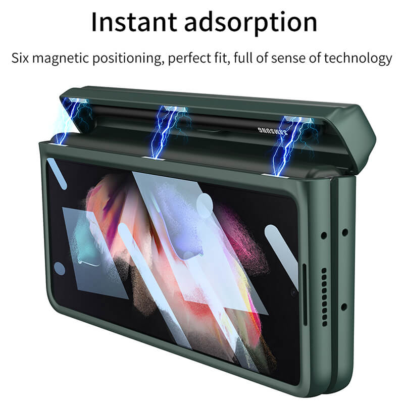 Magnetic Frame Stand All-included Screen Glass Film Case With Hidden S Pen Slot For Samsung Galaxy Z Fold3 Fold4 5G - GiftJupiter