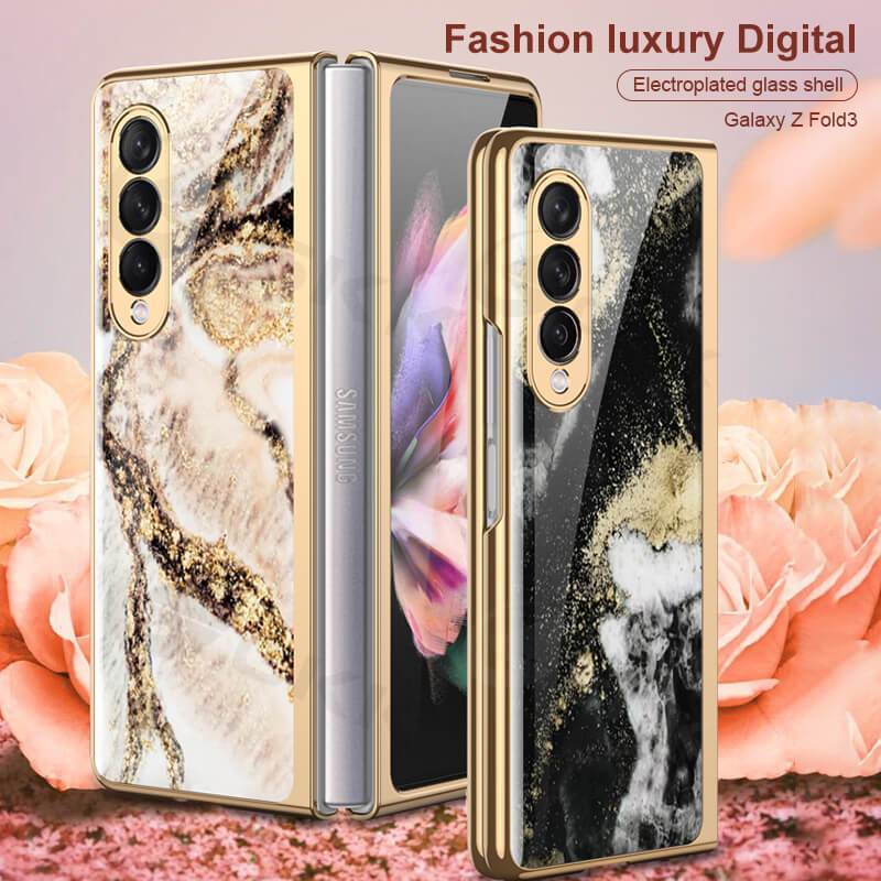 Natural Marble Glass Case For Samsung Galaxy Z Fold 3 5G - GiftJupiter