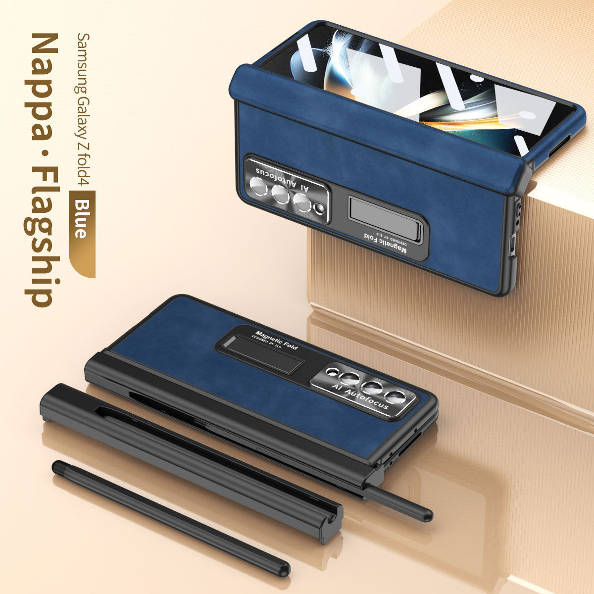 Luxury Nappa Leather Cover Magnetic Hinge Folding Shell Case For Samsung Galaxy Z Fold3 Fold4 Fold5 5G With S-Pen Slot & Stylus