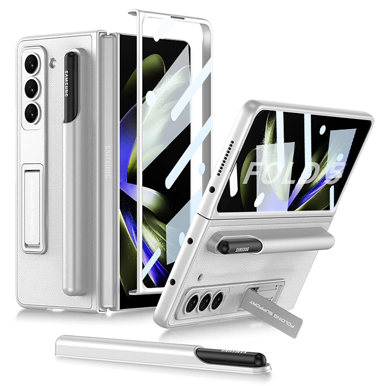 Samsung Galaxy Z Fold5 Full Inclusive Case with Pen Holder and Stand - mycasety2023 Mycasety