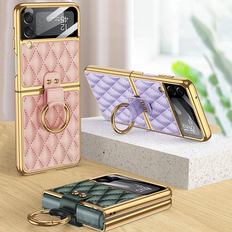 Luxury Leather Electroplating Diamond Protective Cover For Samsung Galaxy Z Flip4 Flip3 5G - GiftJupiter