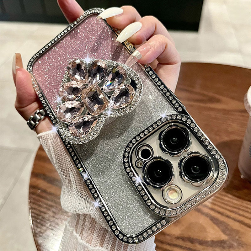 Light Luxury Electroplating Rhinestone Love Bracket iPhone Case