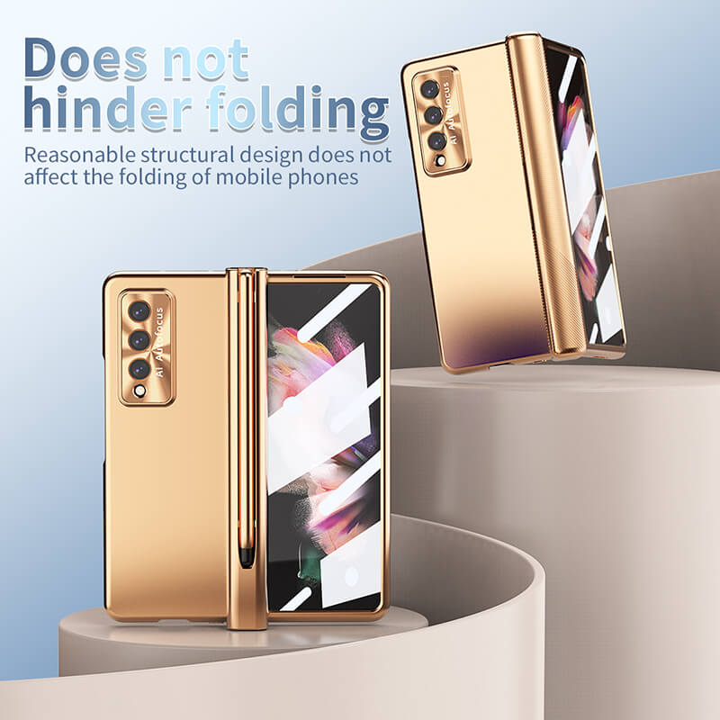 Samsung Z Fold3 Fold4 5G Luxury Magnetic Double Hing Folding All inclusive Case with Tempered Glass Film - GiftJupiter