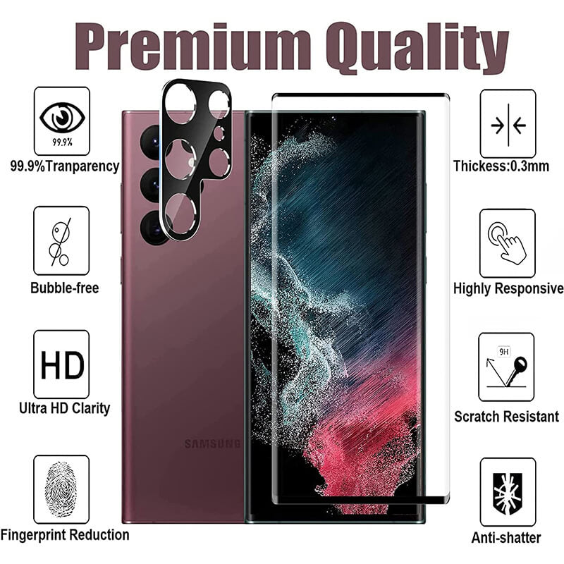 2022 Upgraded [2+2 Pack] Samsung Galaxy S22 Ultra 5G Screen Protector, 9H Tempered Glass, Ultrasonic Fingerprint Support, 3D Curved, HD Clear Scratch - GiftJupiter