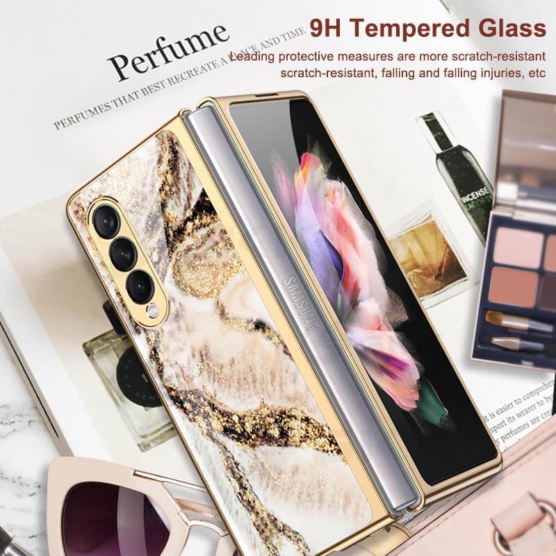 Natural Marble Glass Case For Samsung Galaxy Z Fold 3 5G - GiftJupiter