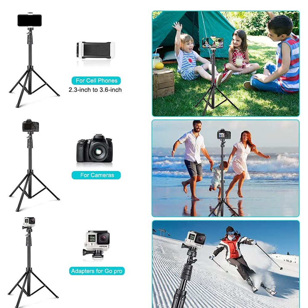 67" Phone Tripod&Selfie Stick, Camera Tripod Stand with Wireless Remote and Phone Holder, Perfect for Selfies/Video Recording/Live Streaming - GiftJupiter