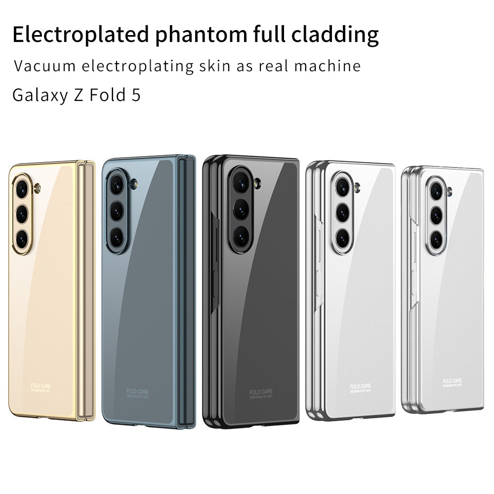 Electroplated Phantom Galaxy Z Fold 5 Case with Front Screen Tempered Glass Protector & Ring - mycasety2023 Mycasety