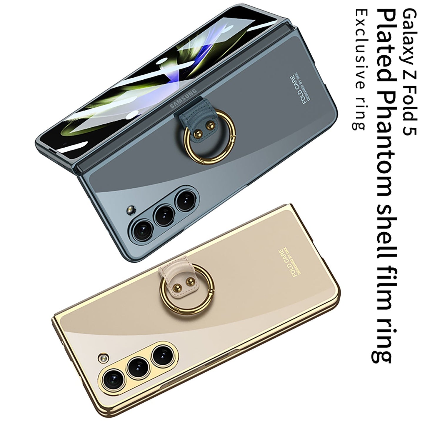 Transparent Samsung Galaxy Z Fold5 Plated Phantom Case with Exclusive Ring - mycasety2023 Mycasety