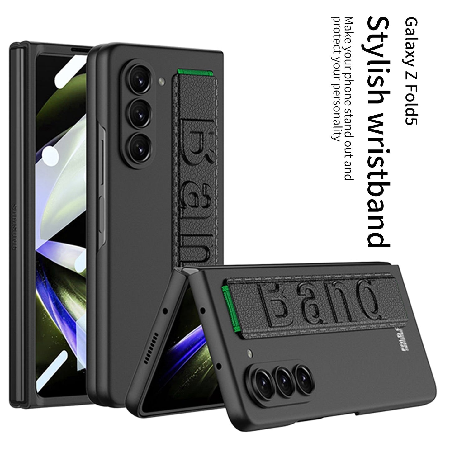 Ultra-Slim Samsung Galaxy Z Fold 5 Case with Front Screen Tempered Glass Protector & Wrist Band - mycasety2023 Mycasety