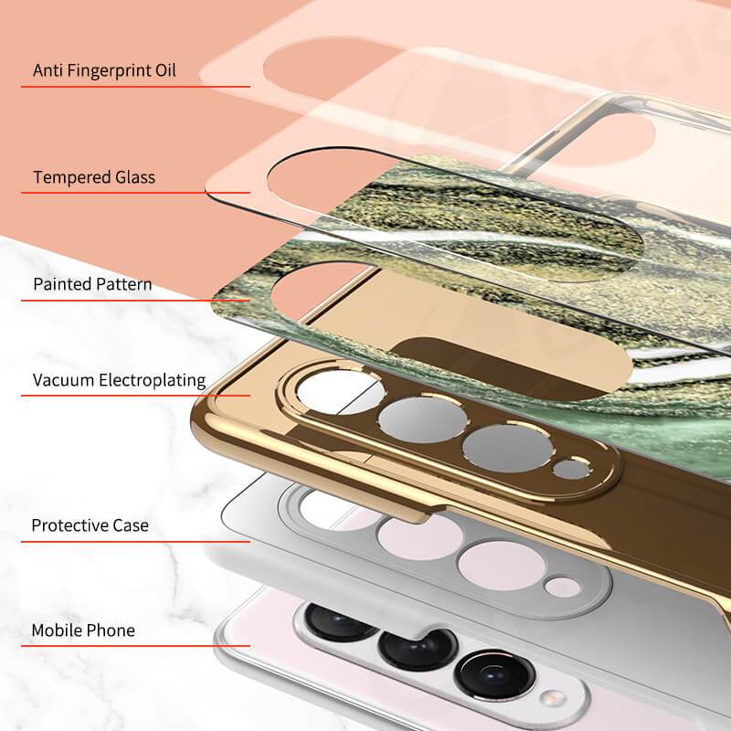 Natural Marble Glass Case For Samsung Galaxy Z Fold 3 5G - GiftJupiter
